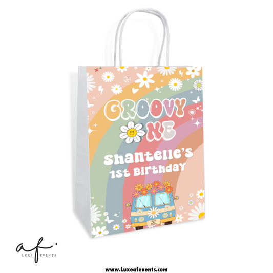 Groovy One - Favor Bag Label - Groovy One Birthday - Groovy One Label - Daisy Rainbow Hippie Retro Groovy 70's Party