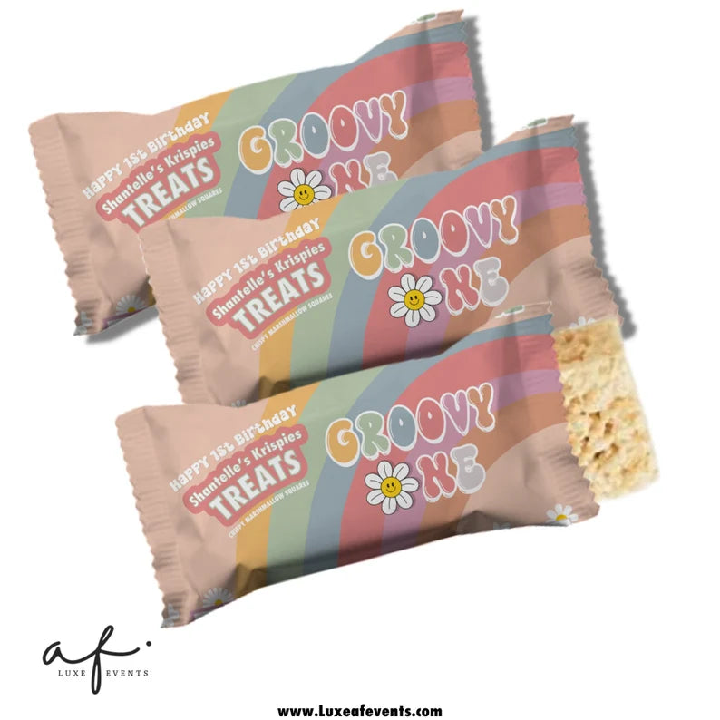 Groovy One - Groovy One Krispies Birthday Party- Krispies labels - Labels Printable Groovy - Daisy Rainbow Hippie Retro